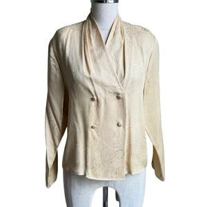 Talbots Petite Collection Silk Blouse Gold Paisley Double Breasted 4P